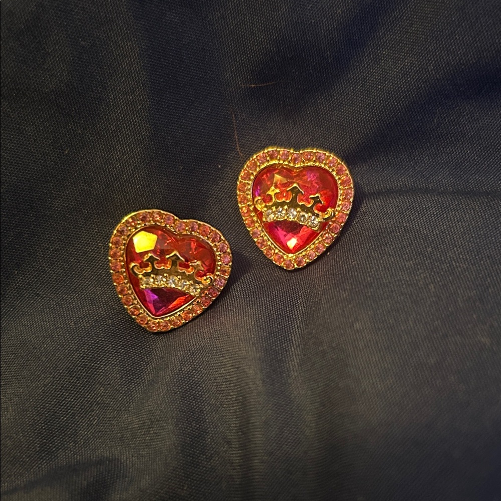 Juicy couture Heart Crown Crystal Stud Earrings - Pink Gold Accent